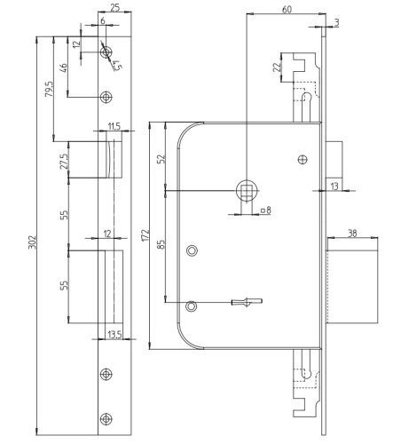 Serratura CR 8000-5541 doppia mappa 5 chiavi da mm 72