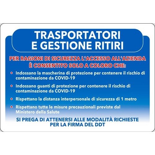 Disposizioni varie trasportatori e ritiro merci - segnaletica Covid