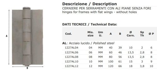 Cerniere 2 ali piane in acciaio lucido Aldeghi 1227AL - mm 40