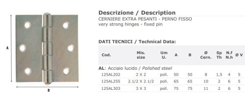 Cerniere 2 ali forate in acciaio lucido Aldeghi 125AL - mm 50x50