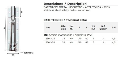 Catenacci portalucchetto acciaio inox Aldeghi 250IN - mm 150