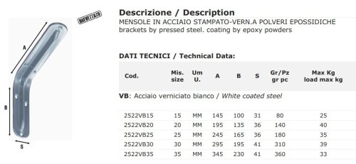 Mensole in acciaio verniciato bianco Aldeghi 2522VB - mm 150