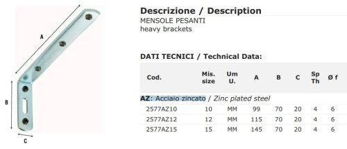 Mensole in acciaio zincato Aldeghi 2577AZ - mm 100x70