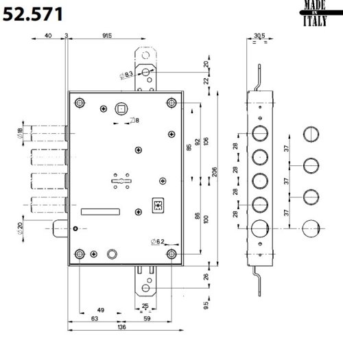 Serratura Mottura 52.571 DM triplice int.28 mm - mano DX