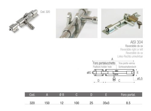 Catenaccio INOX porta lucchetto ADEM 320 mm 150 perno ø 12