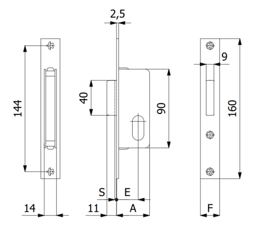 Serratura per montanti solo catenaccio Omec 335 FR22 mm