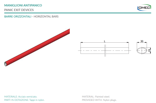 Barra orizzontale mm 1130 per maniglioni antipanico Omec 6005AR