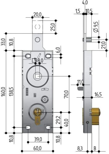 Serratura per basculante cilindro profilo EU, maniglia in folle Prefer 6598.0810.0200