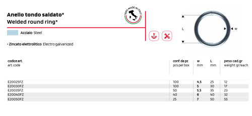 Anello tondo Rigamonti in acciaio saldato zincato - ø mm 25