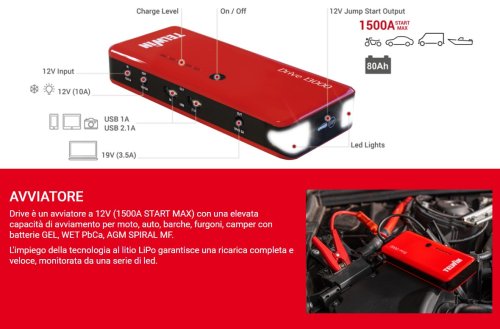 Avviatore autoveicoli portatile 12V compatto Telwin DRIVE 13000