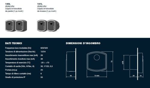 Coppia fotocellule portata 20m 24V Fadini ZERO.PH - TIPO da parete