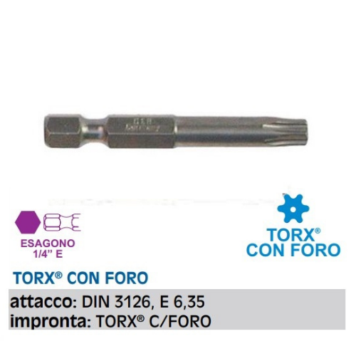 Inserto avvitare Torx TX40 1/4" con foro Fermec 103267
