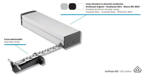 Attuatore elettrico lineare a catena 24V Mingardi MICRO 02 corsa mm 250/365 - - argento