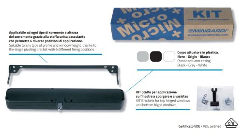 Attuatore motore elettrico lineare a catena Mingardi MICRO KIT corsa 400 mm - - grigio