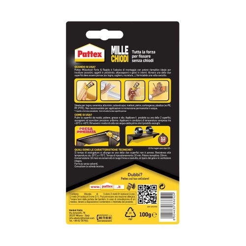 Adesivo colla Mille Chiodi Forte e Rapido Pattex 100 gr