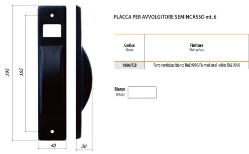 Placca bianca per avvolgitore 6m semincasso tapparella Bolis 1800/F.B