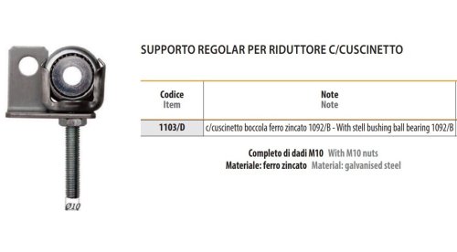 Supporto tapparella regolabile per riduttore filettato M10 Bolis 1103/D 
