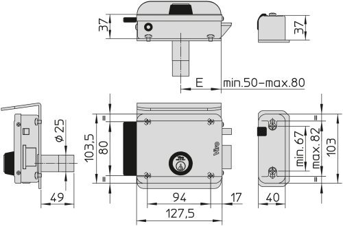 Elettroserratura per porte e cancelli pedonali VIRO 8992 V97 E=50/80MM - mano DX